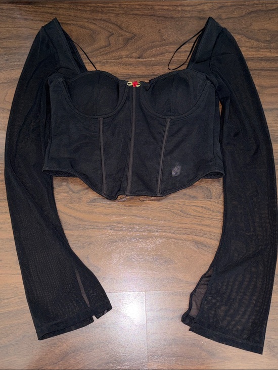 Garage Tops - Garage Black Long Sleeve Bustier Corset Top